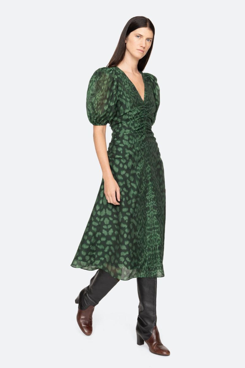 Claude Print Puff Sleeve Midi Dress