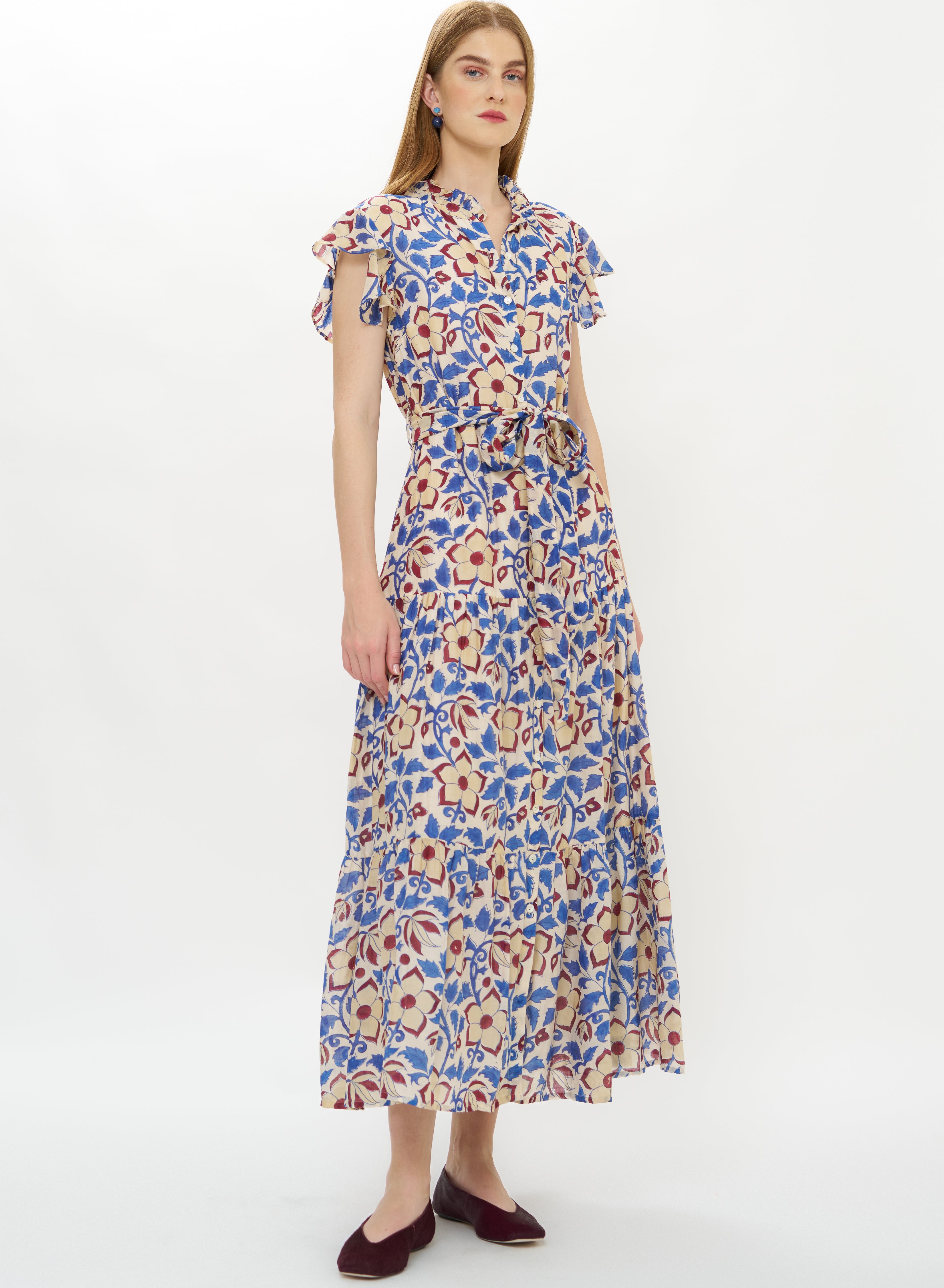Ruffle Collar Button Maxi