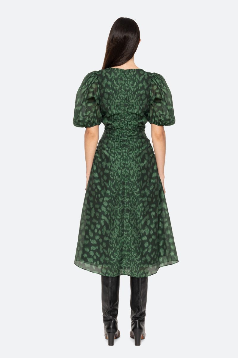 Claude Print Puff Sleeve Midi Dress