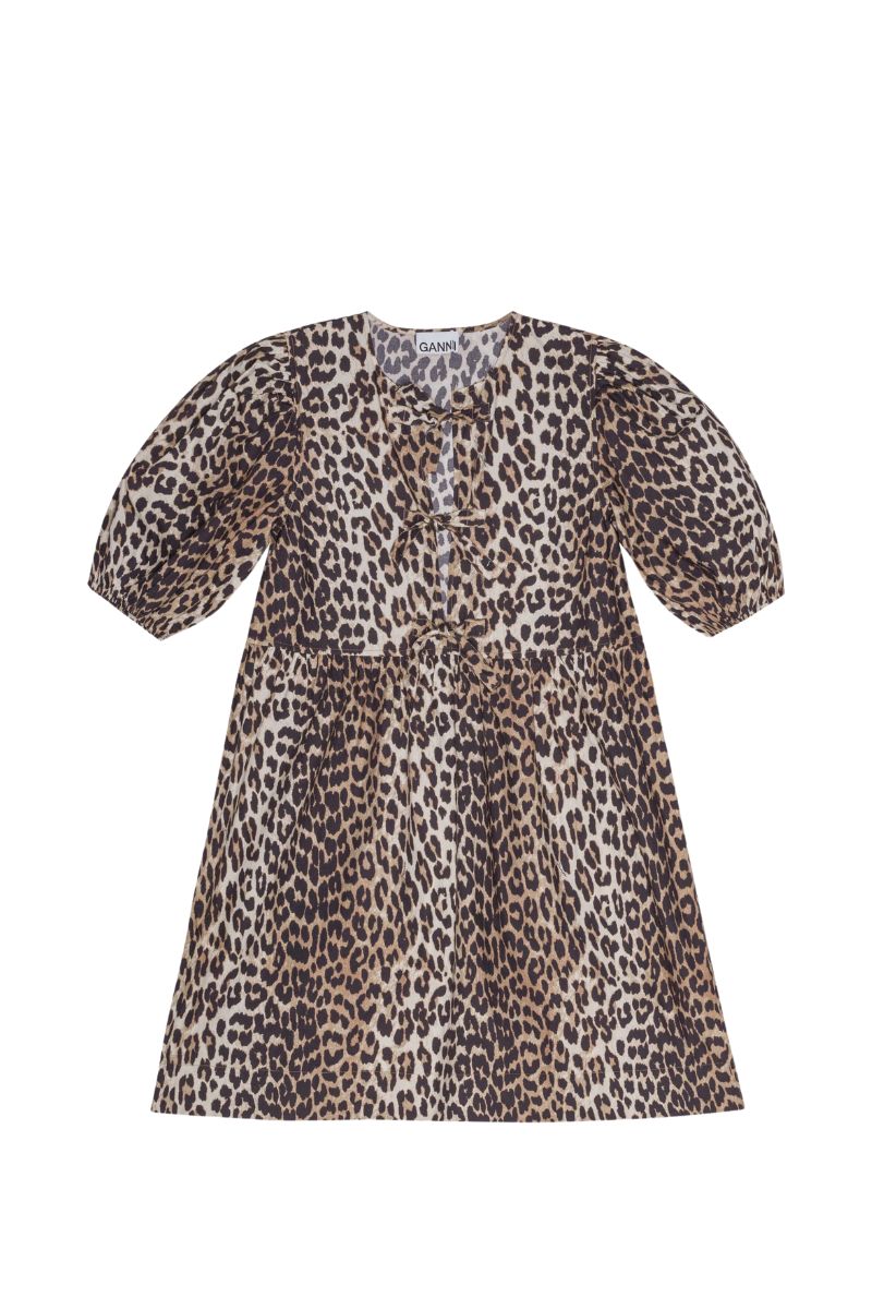 Printed Cotton Tie String Mini Dress