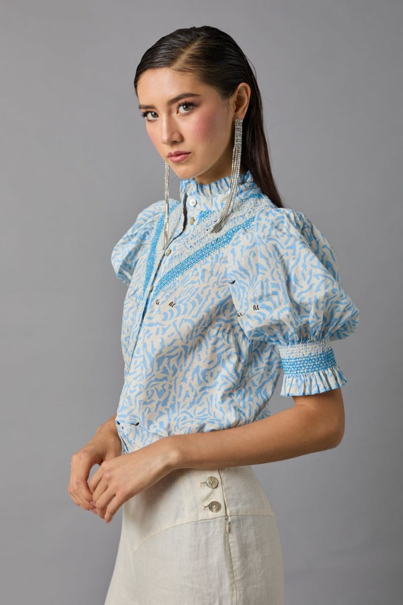 Short Sleeve Smocked Shirt