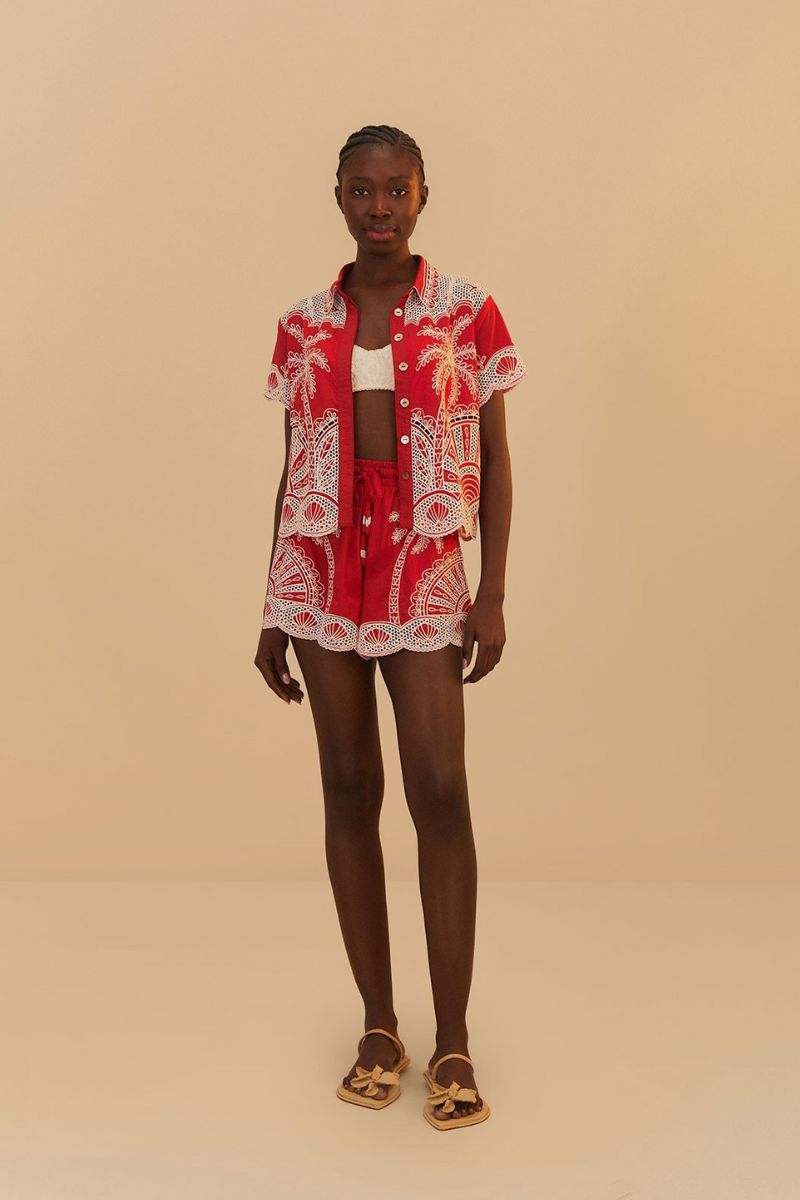 Palm Tree Embroidered Short