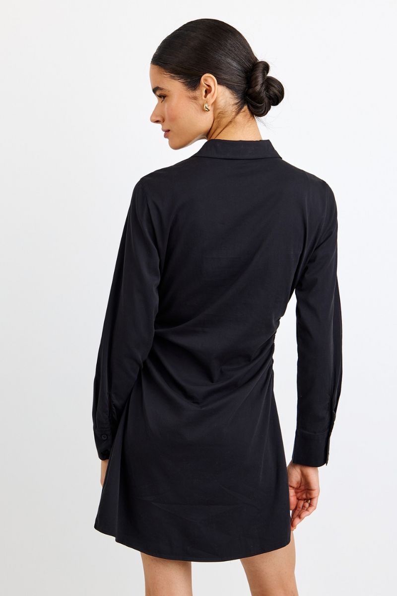 Long Sleeve Shirred Shirt Dress