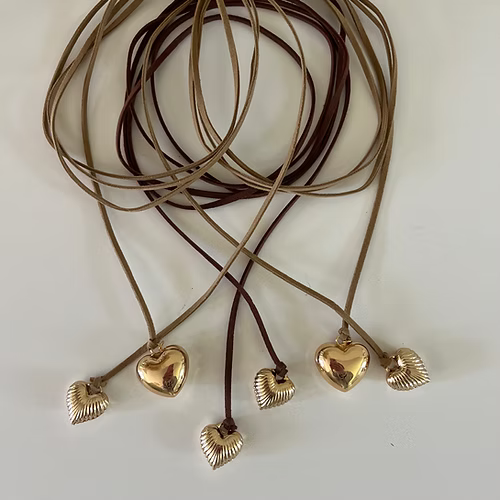 Mixed Puffy Heart Wrap Necklace