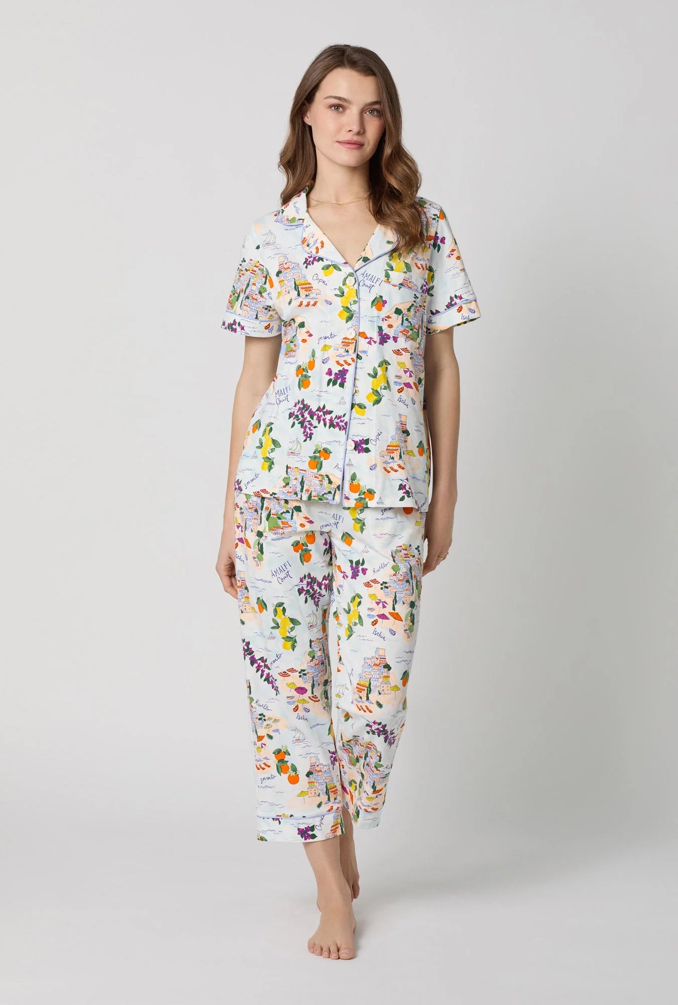 Amalfi Escape Short Sleeve Classic Stretch Jersey Cropped Pj Set