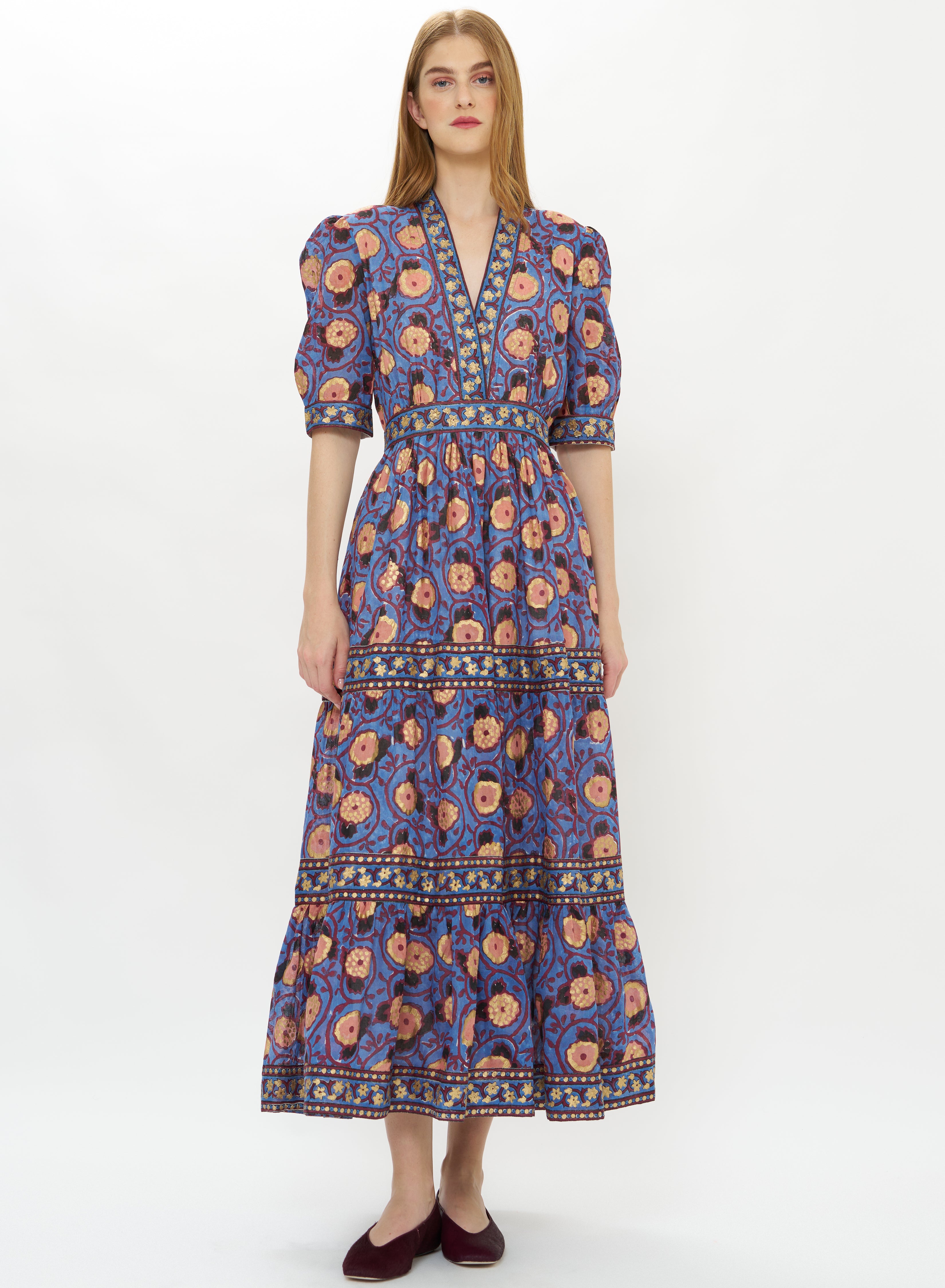 V-Neck Cuffed Maxi
