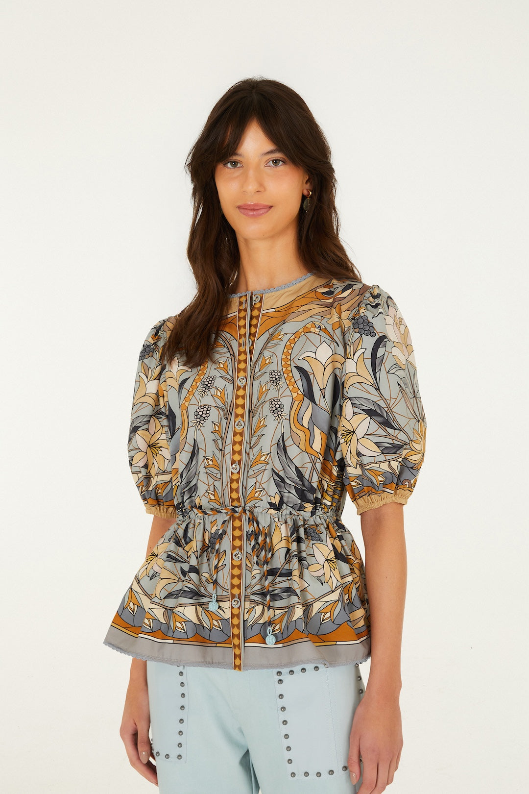 STAINED GLASS BEAUTY SOFT BLUE BLOUSE