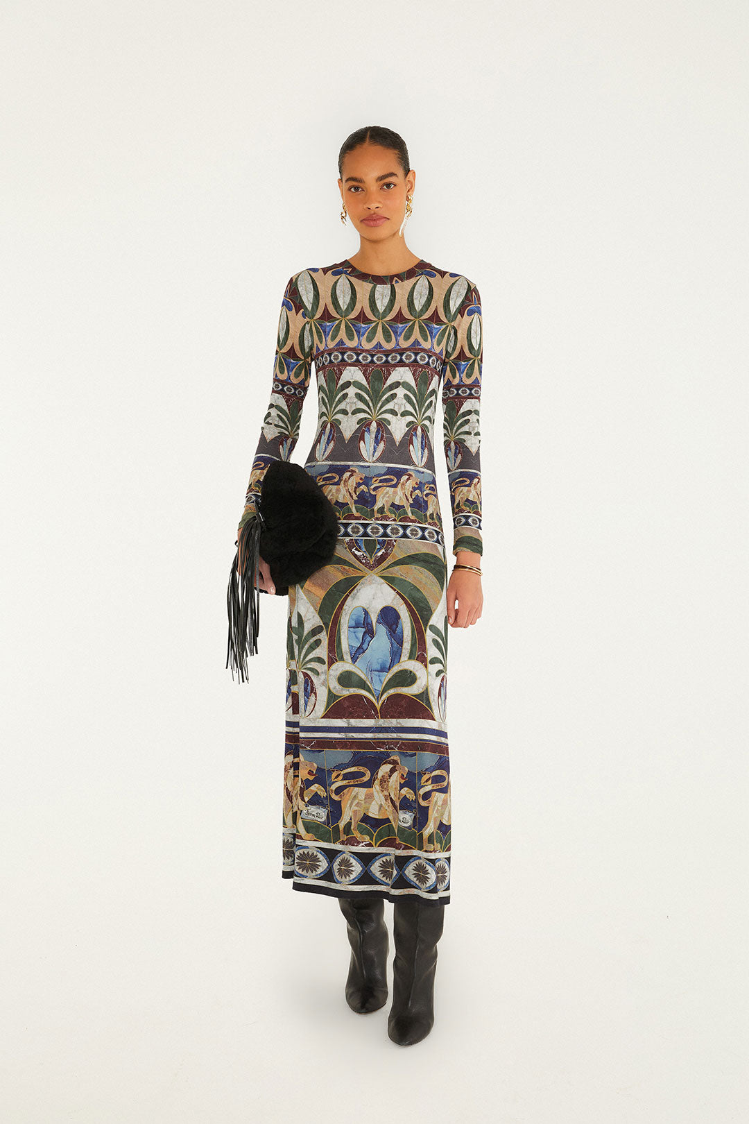 AINIKA PIETRA DURA MULTICOLOR LONG SLEEVE MIDI DRE