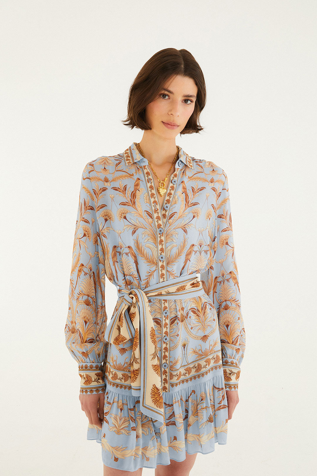 BLOOMING GARDEN LIGHT BLUE LONG SLEEVE MINI DRESS