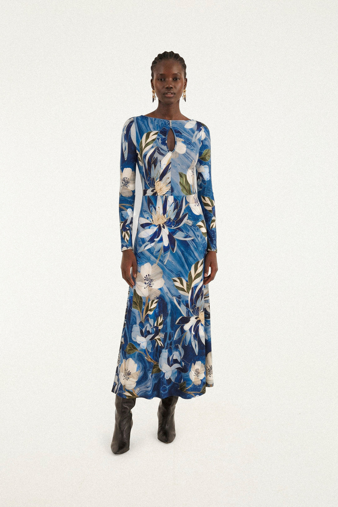 CHITA PIETRA DURA BLUE LONG SLEEVE LONG DRESS