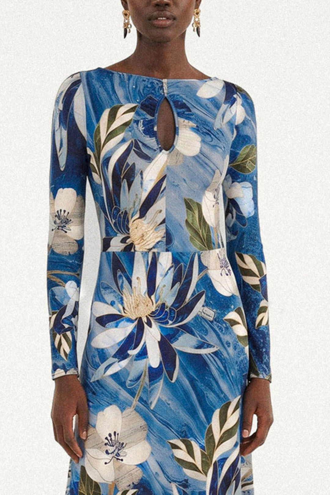 CHITA PIETRA DURA BLUE LONG SLEEVE LONG DRESS