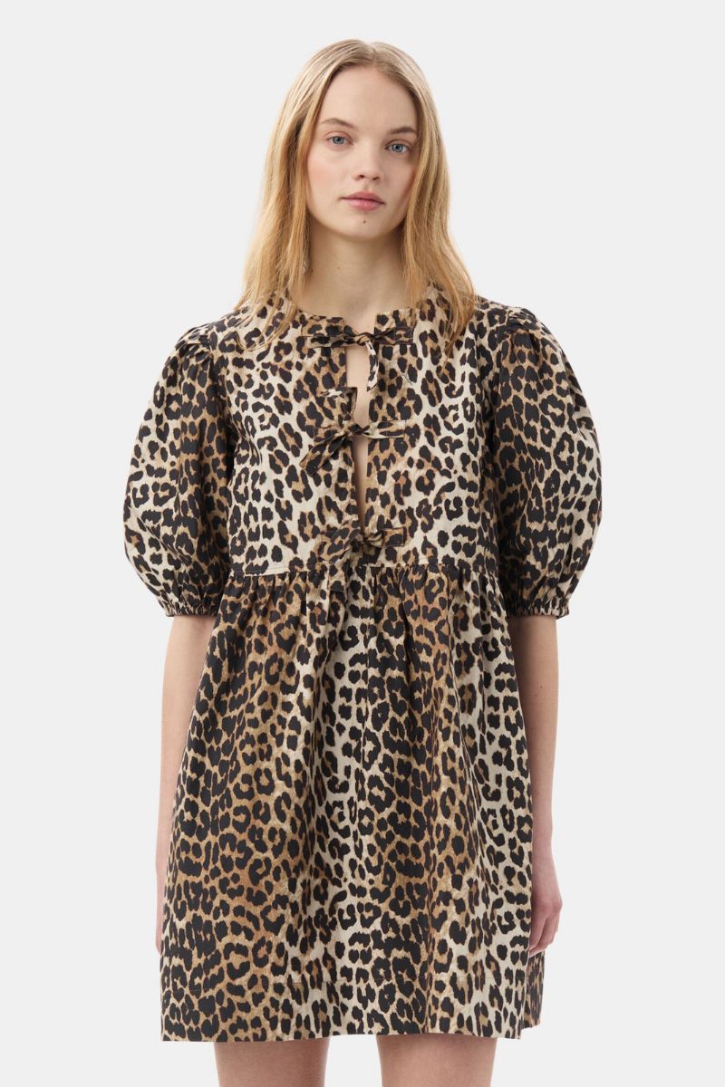 Printed Cotton Tie String Mini Dress