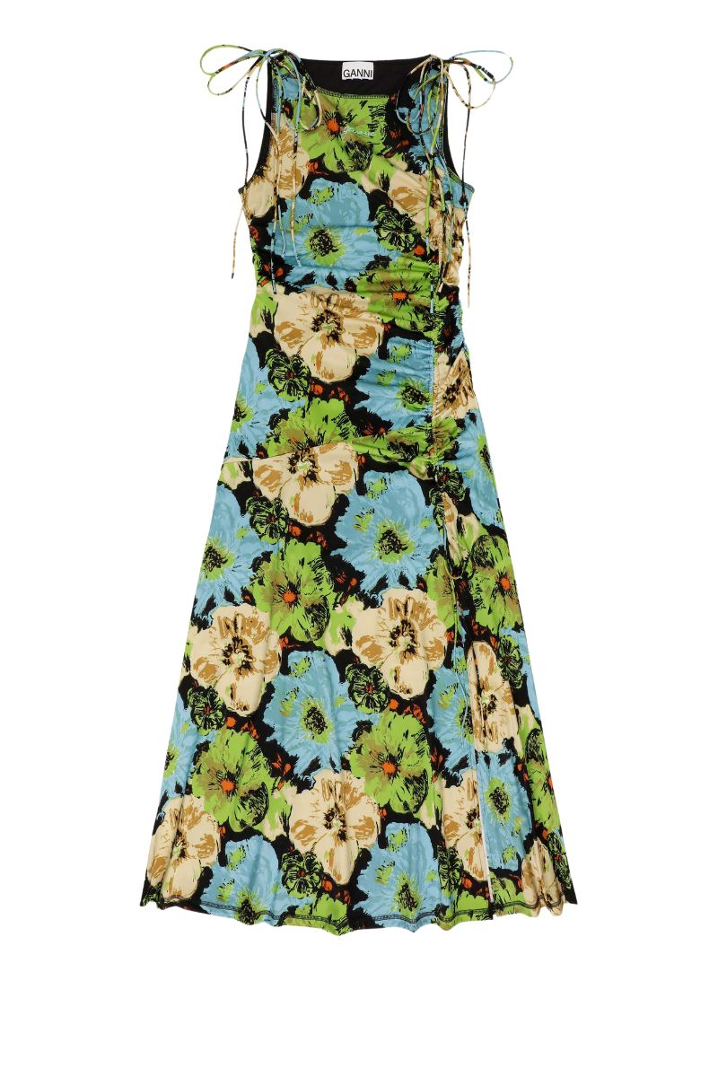 Printed Floral Lycra Jersey Gathered Dress