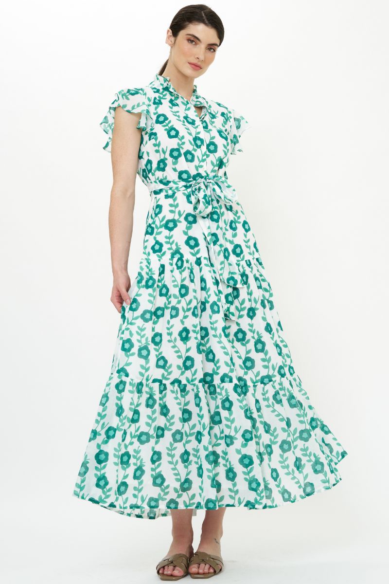 Ruffle Collar Button Maxi