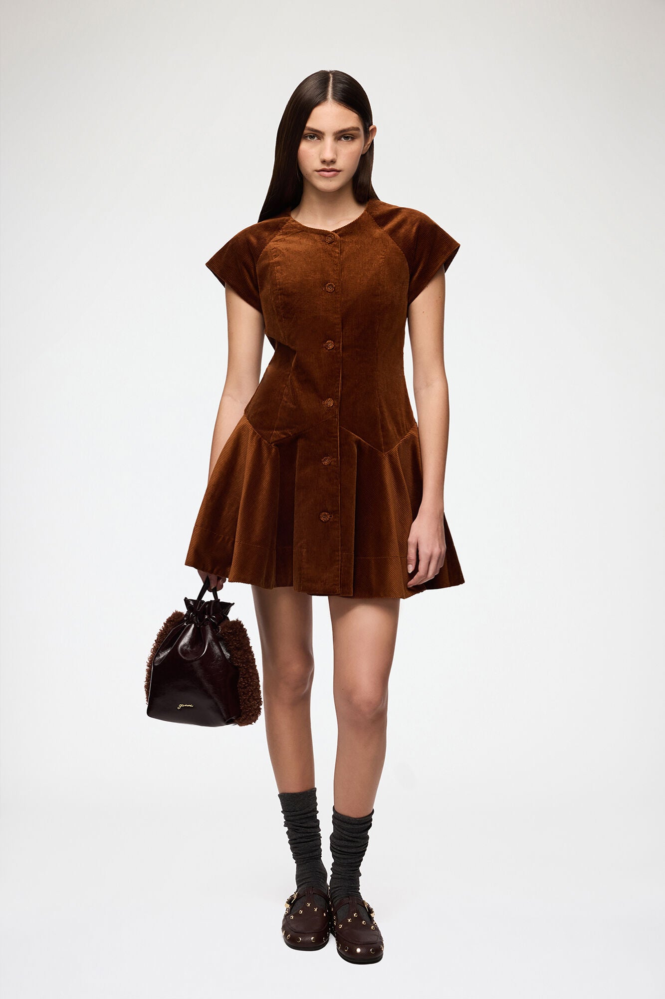 Corduroy Buttoned Mini Dress