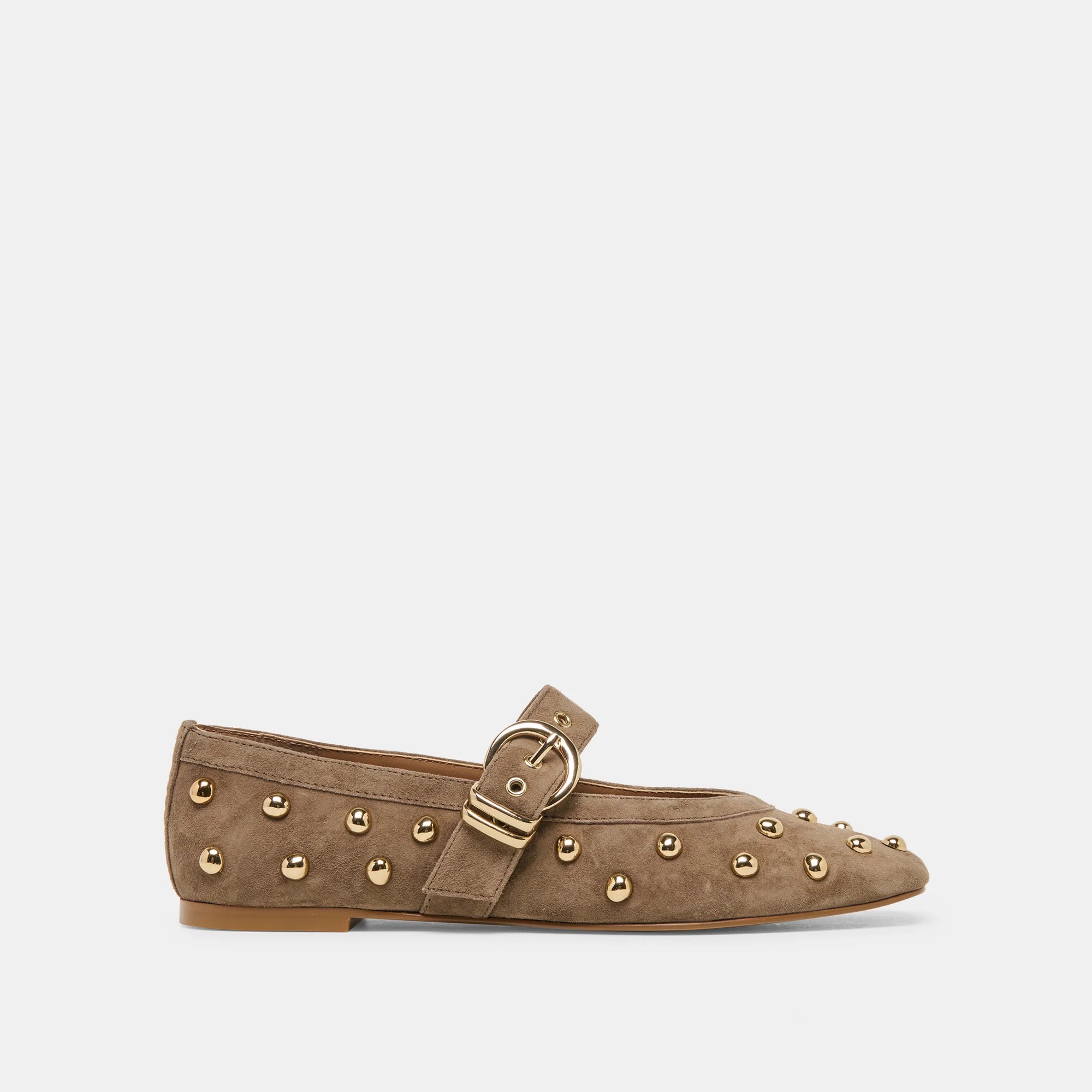 Mikel Stud Ballet Flats in Olive Suede