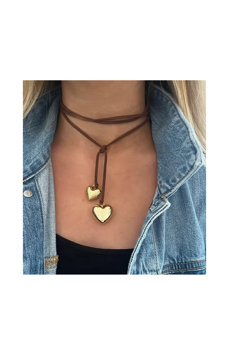 Mixed Puffy Heart Wrap Necklace