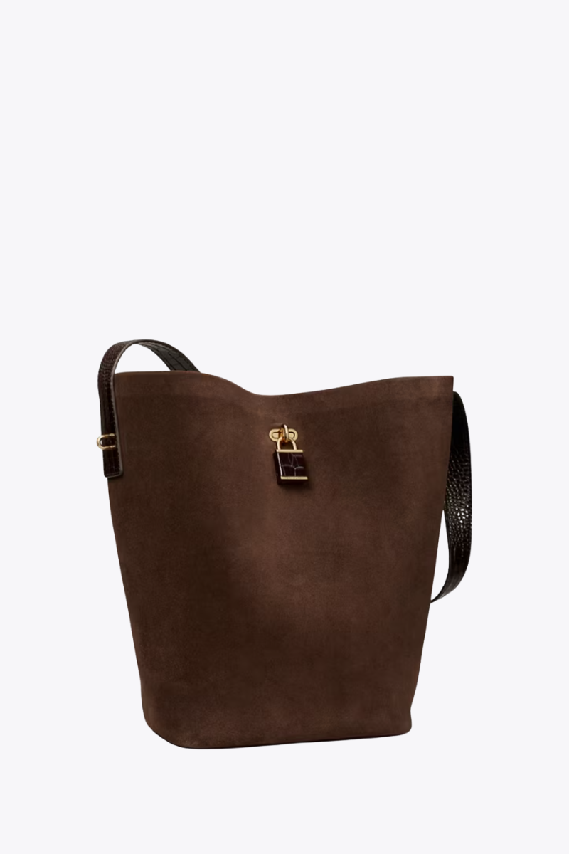 Lock Suede Slim Bucket Bag