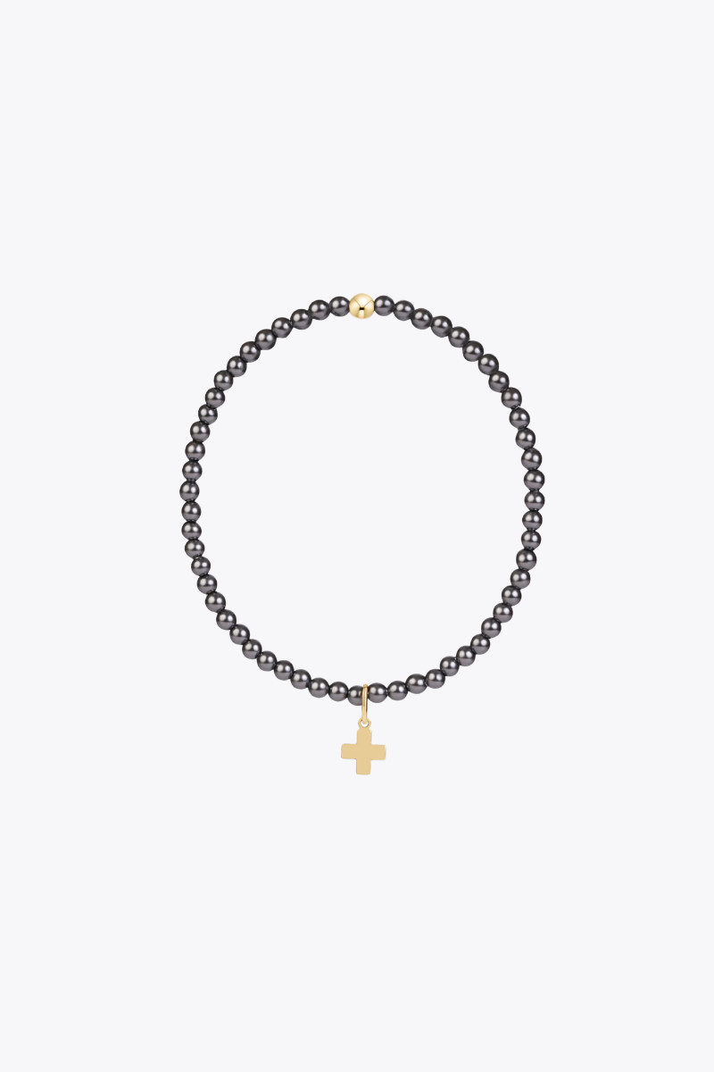Classic Pearl Dark Grey 3mm Signature Cross Gold Charm Bracelet