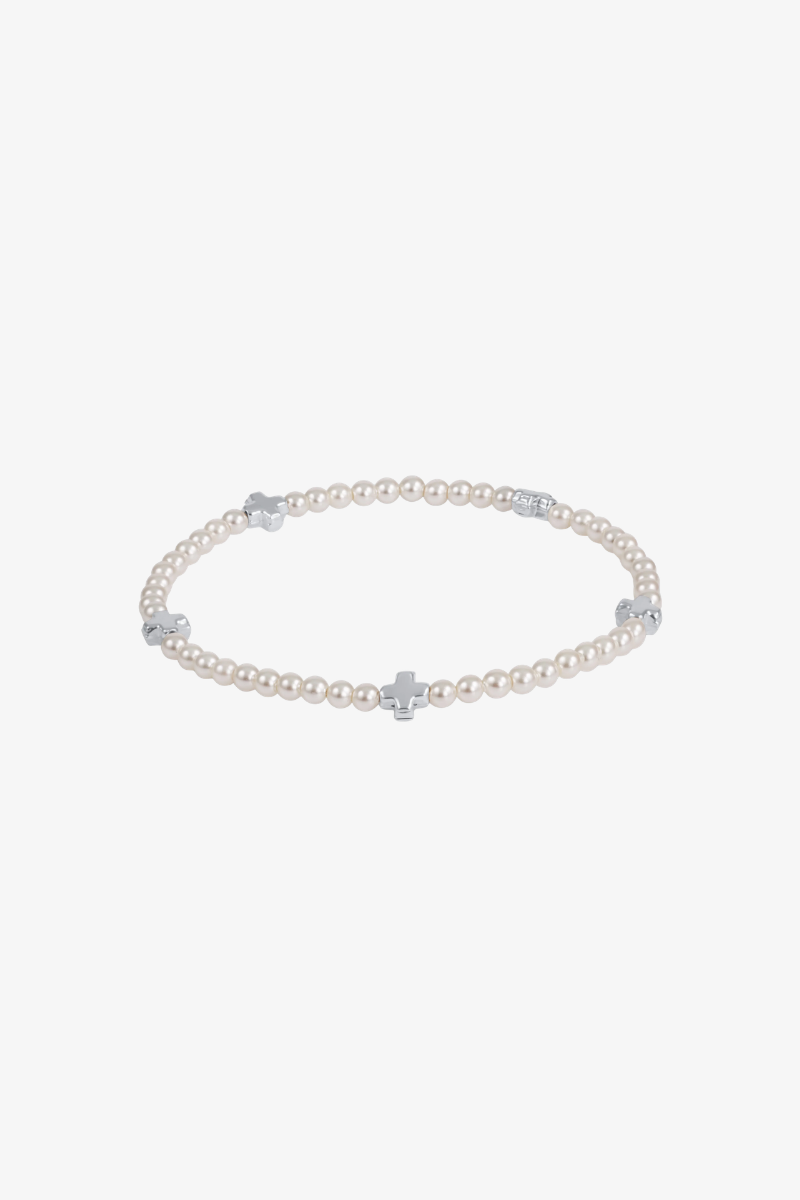 Signature Cross Small Pearl Pattern 3mm Bead Bracelet - Sterling