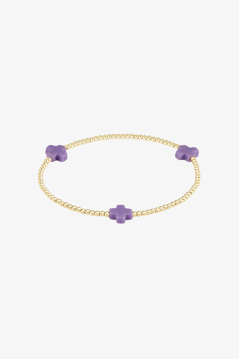 Signature Cross Gold Pattern 2mm Bead Bracelet - Purple
