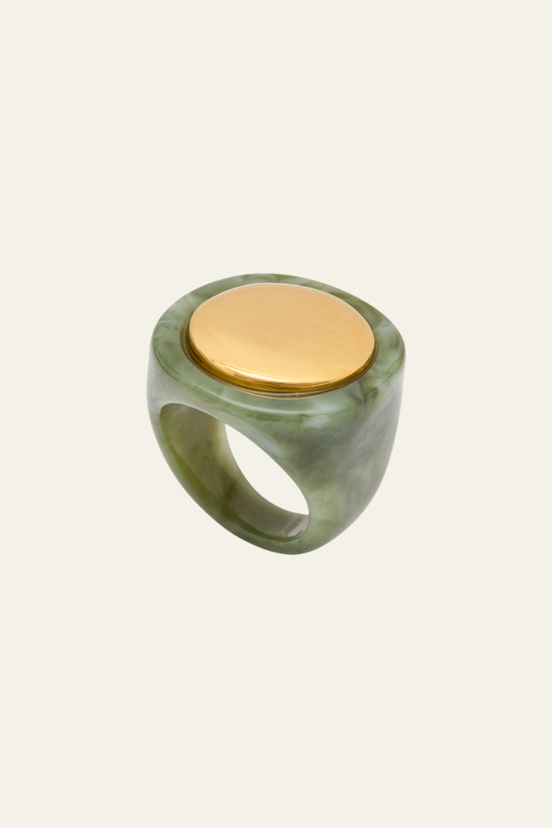 Jade Resin and Gold Ring