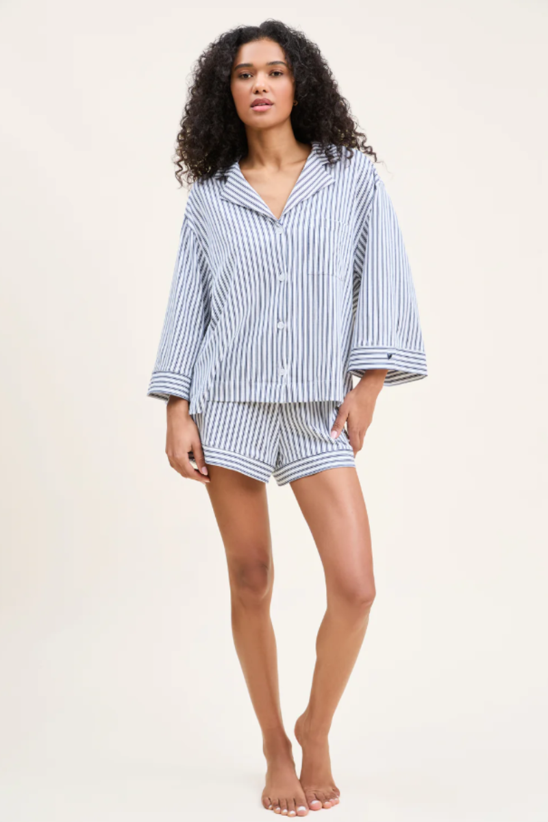 Olivia Pima Short Set in Navy French Ticking