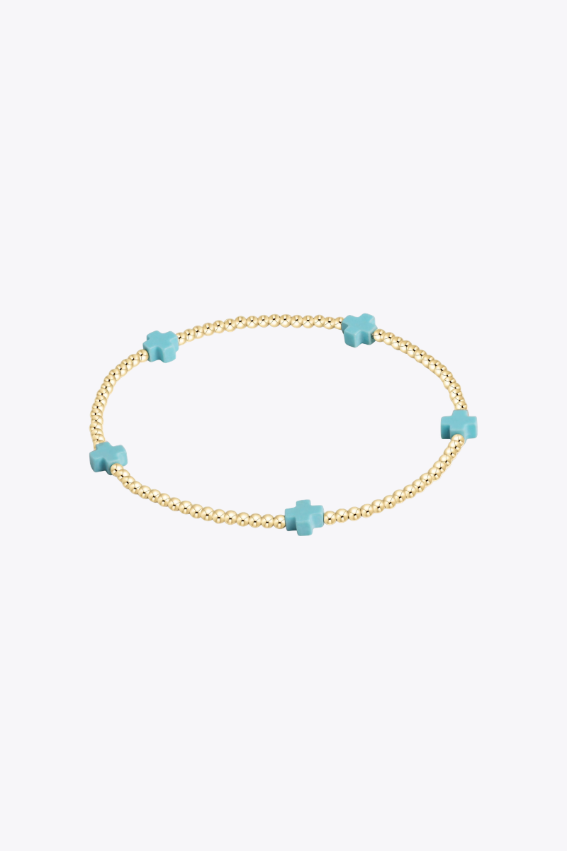 egirl Signature Cross Small Gold Pattern 2mm Bead Bracelet - Pink