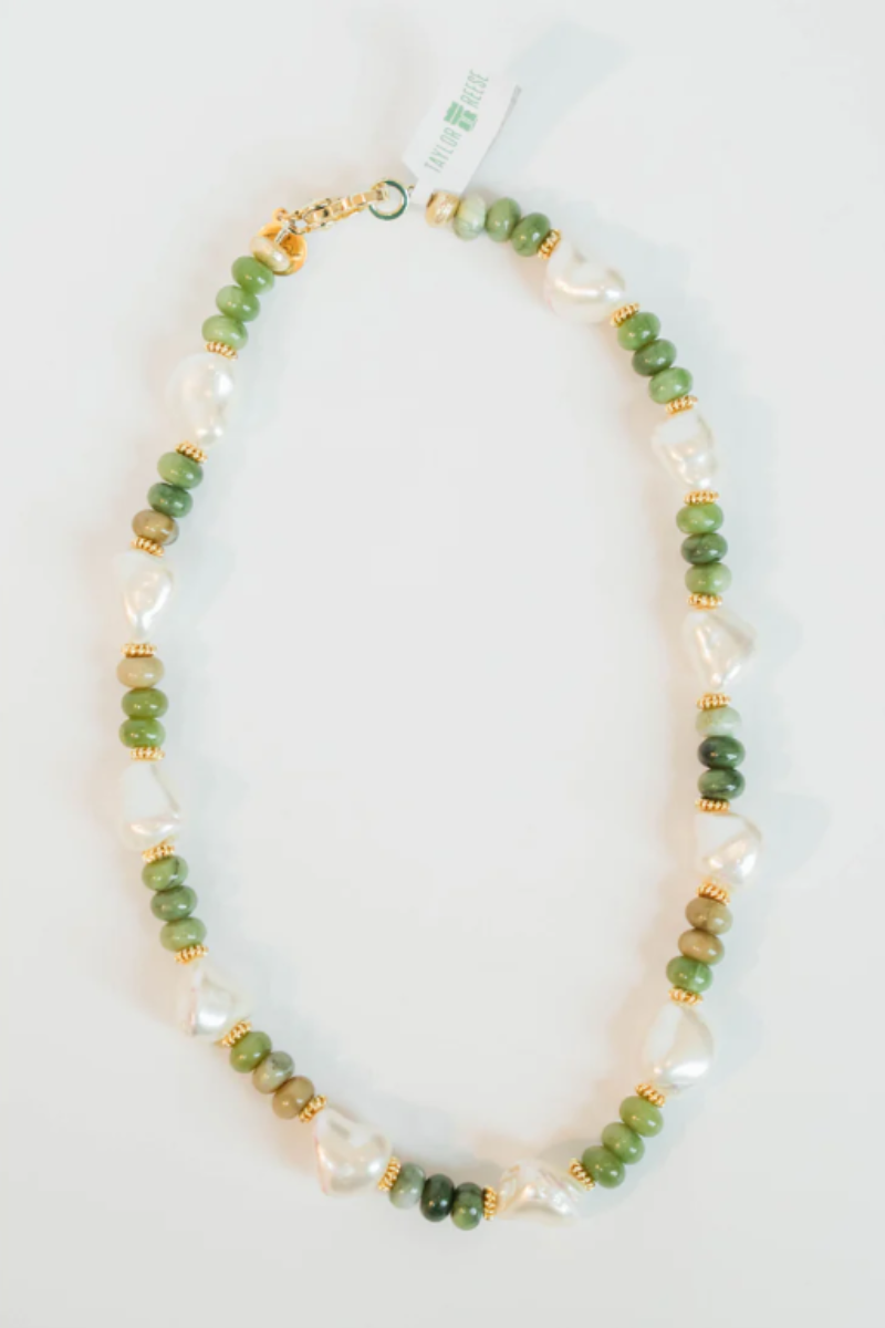 Green Jade + Baroque Pearl Necklace