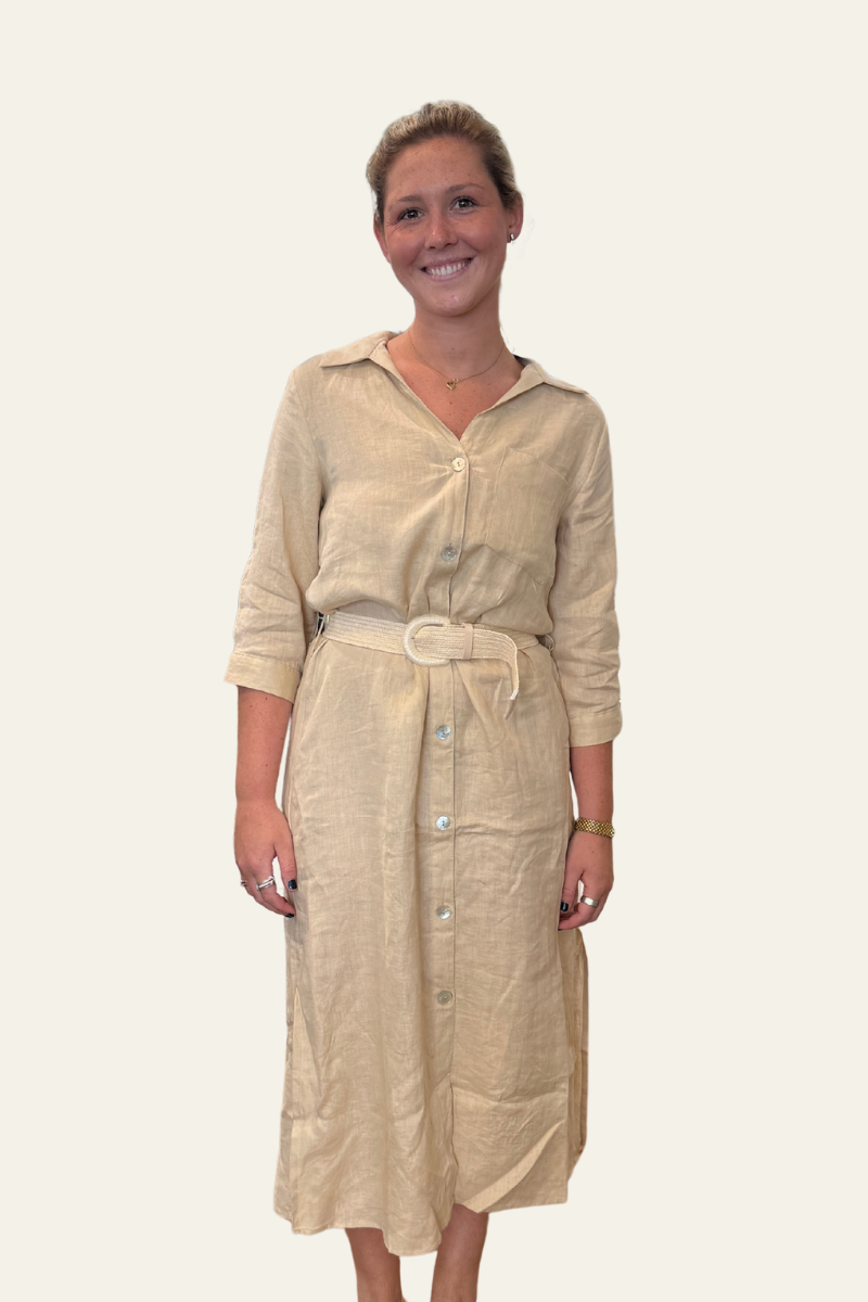 Long Belted Linen Dress