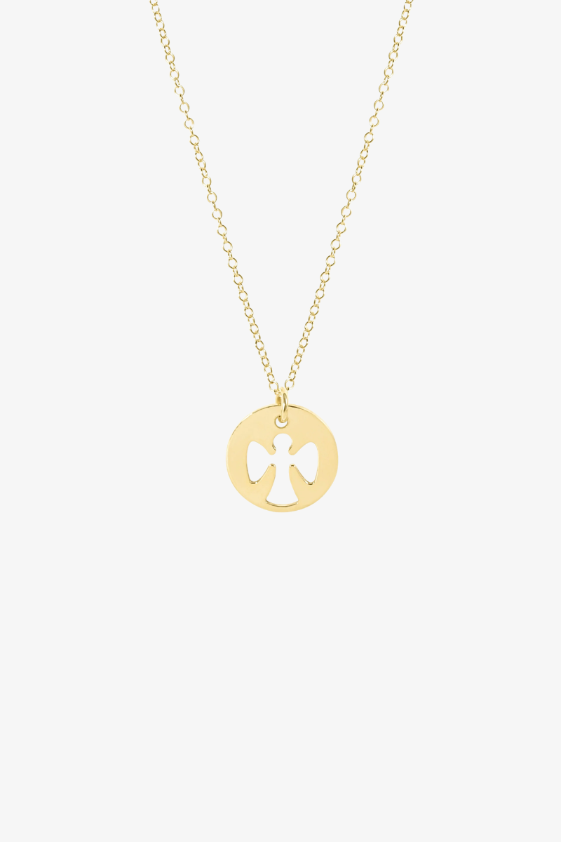 16" Necklace Gold - Guardian Angel Gold Disc