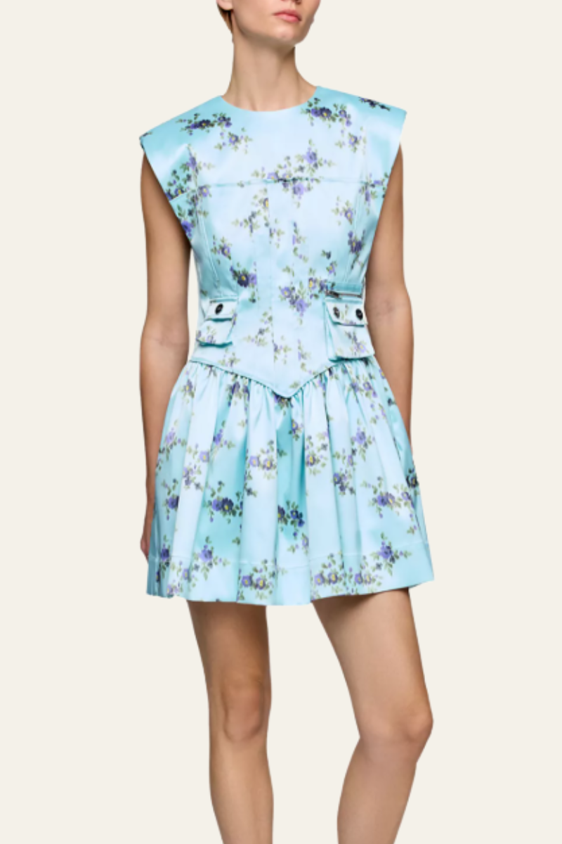 Printed Double Satin Carset Mini Dress