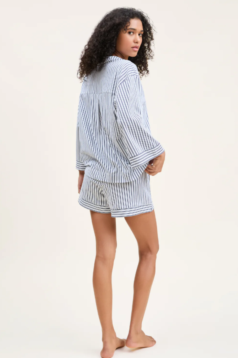 Olivia Pima Short Set in Navy French Ticking