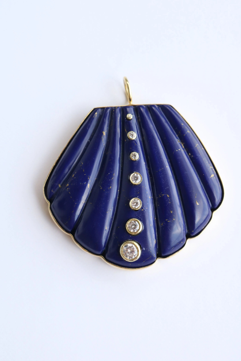 Large Gemstone Shell Pendant Lapis