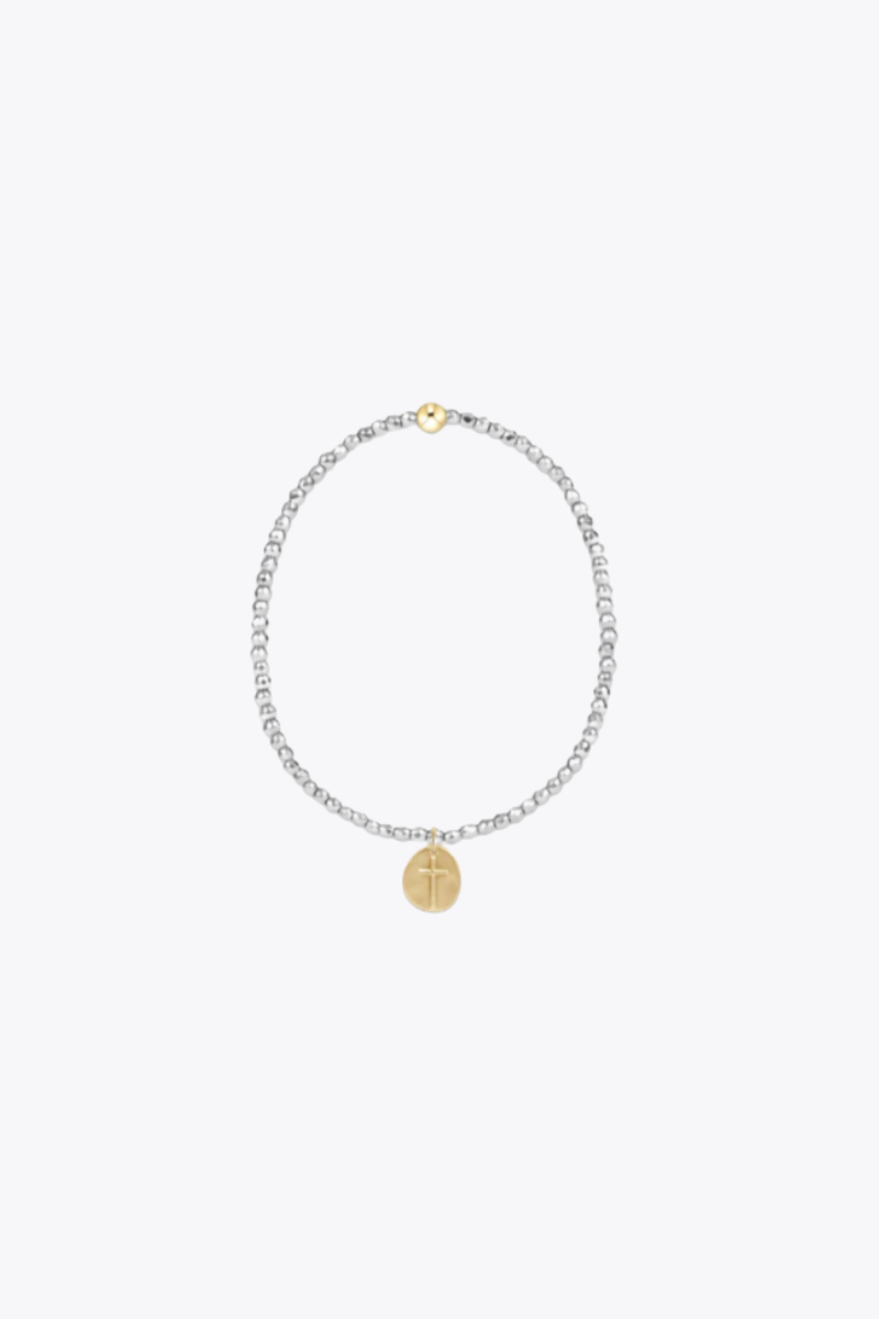 Silver Faceted Hematite 2mm Bead Bracelet - Inspire Small Gold Charm