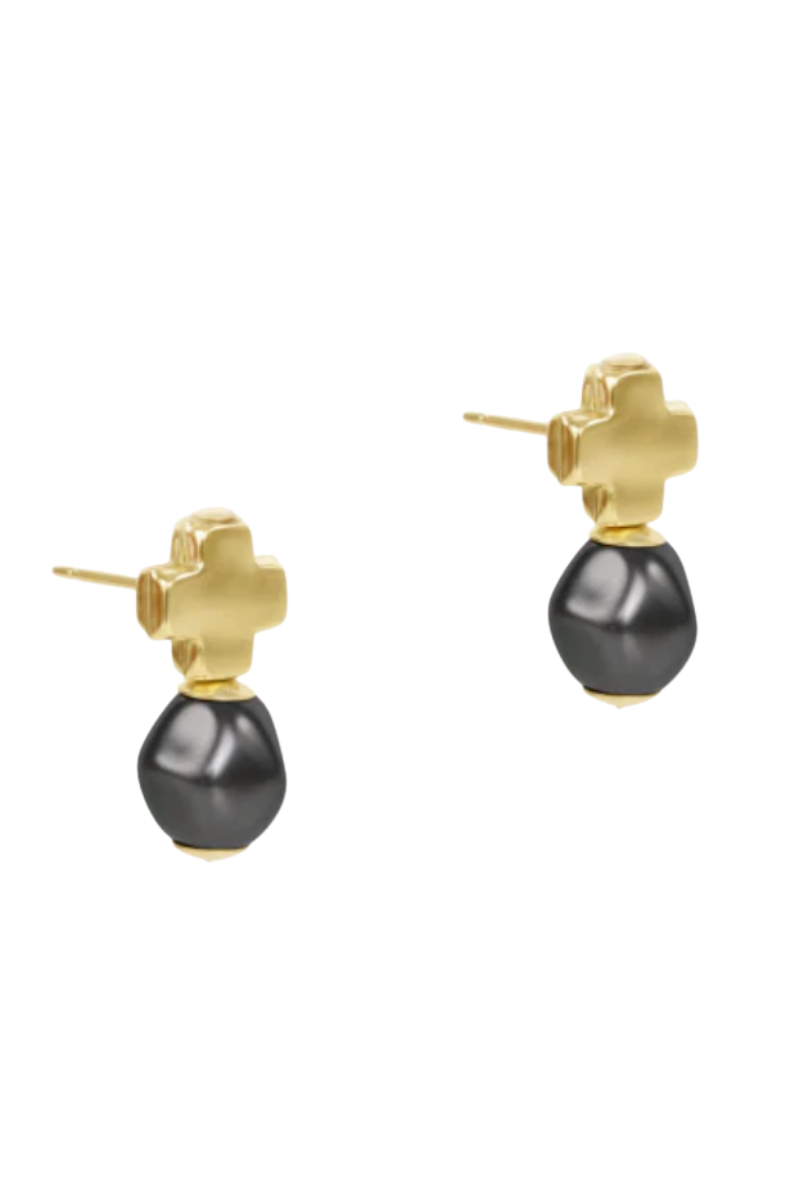 Signature Cross Gold Stud - Pearl - Dark Grey