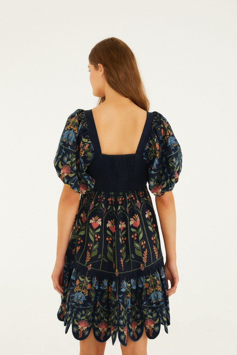 Stitched Garden Navy Blue Mini Dress