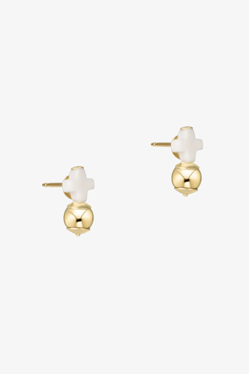 Signature Cross Off-White Stud - Gold