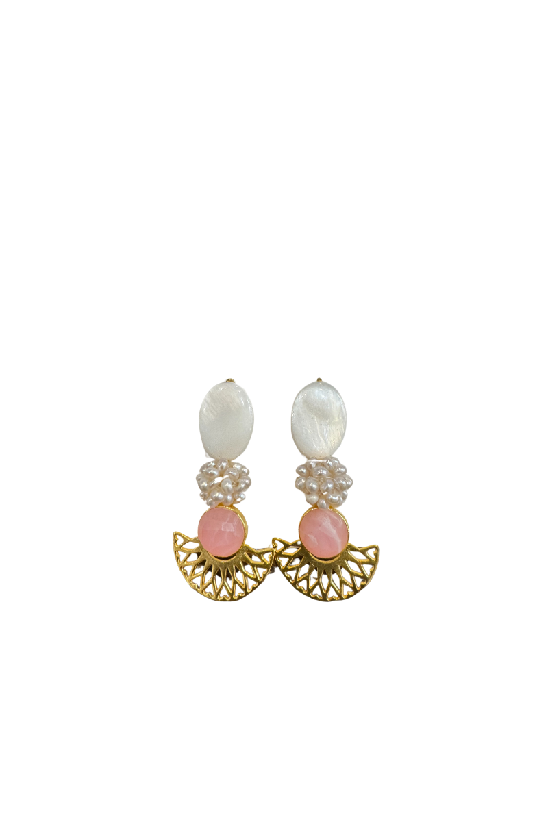 Pink Opal Circles w/Pearl Clusters