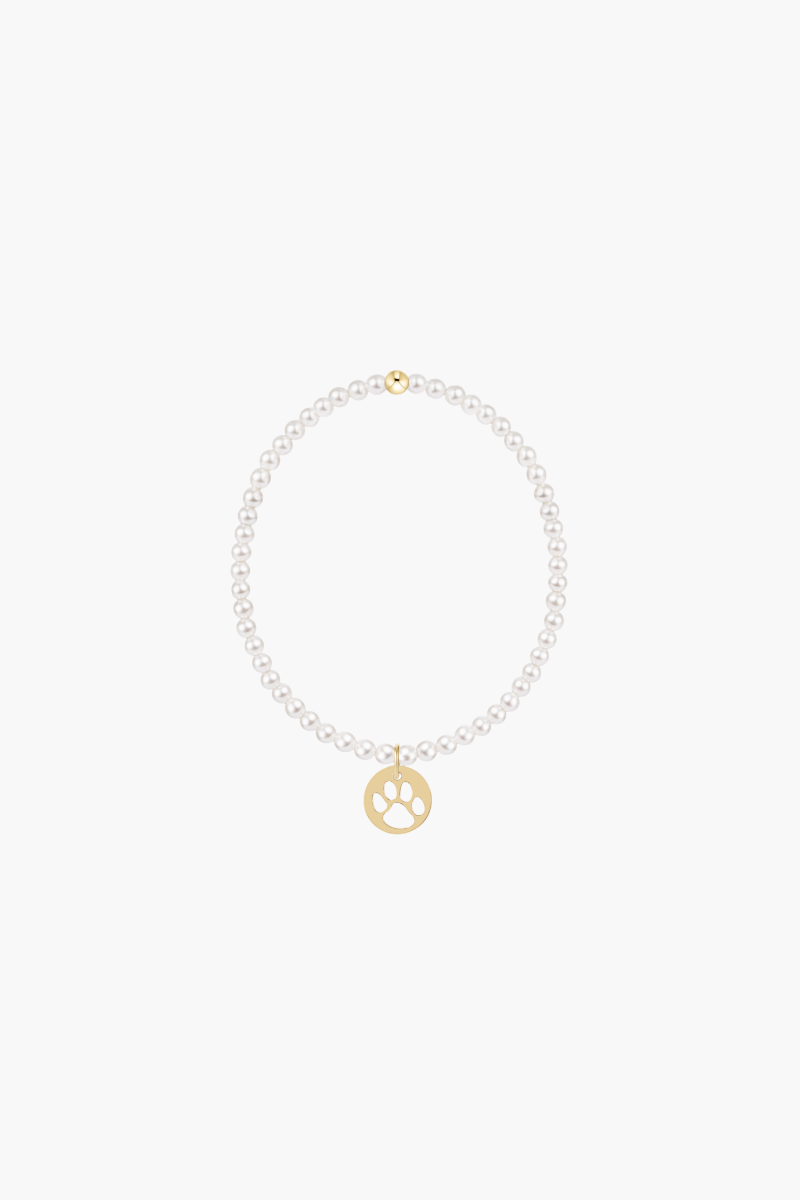 Classic Pearl 3mm Bracelet Paw Print Gold Disc