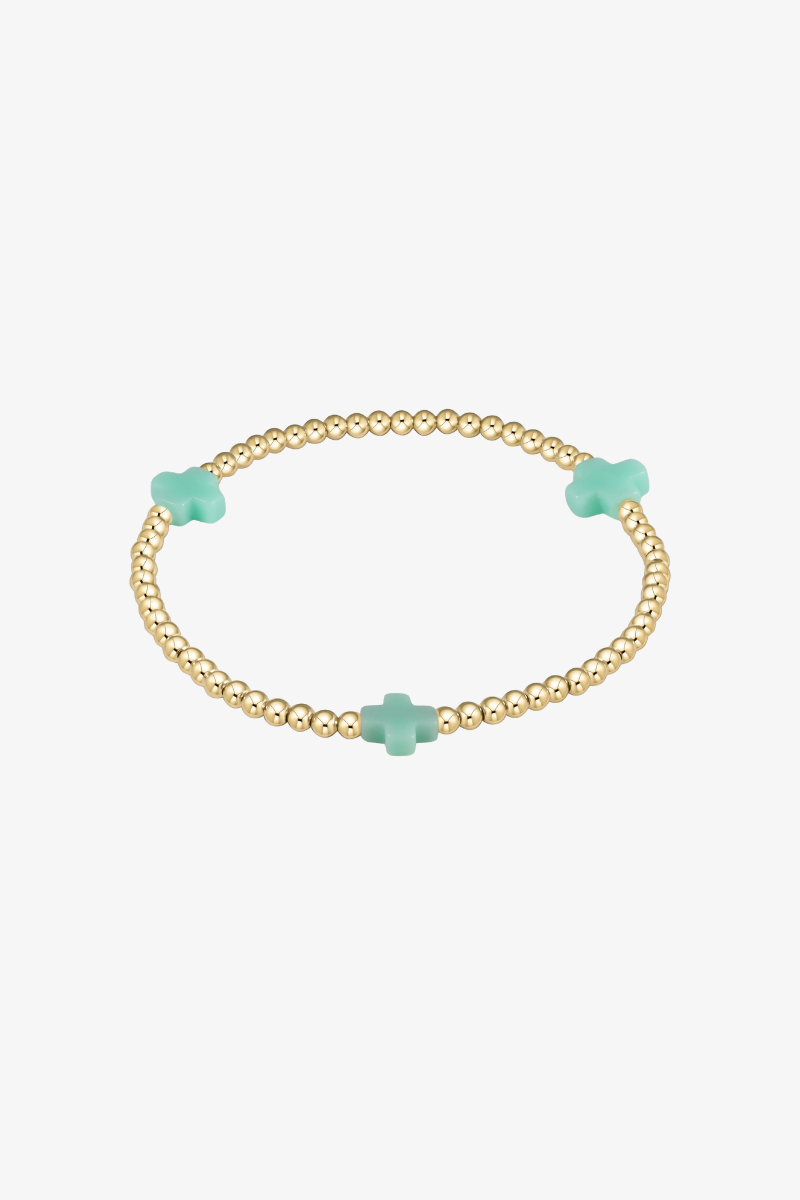 Signature Cross Gold Pattern 3mm Bead Bracelet - Mint