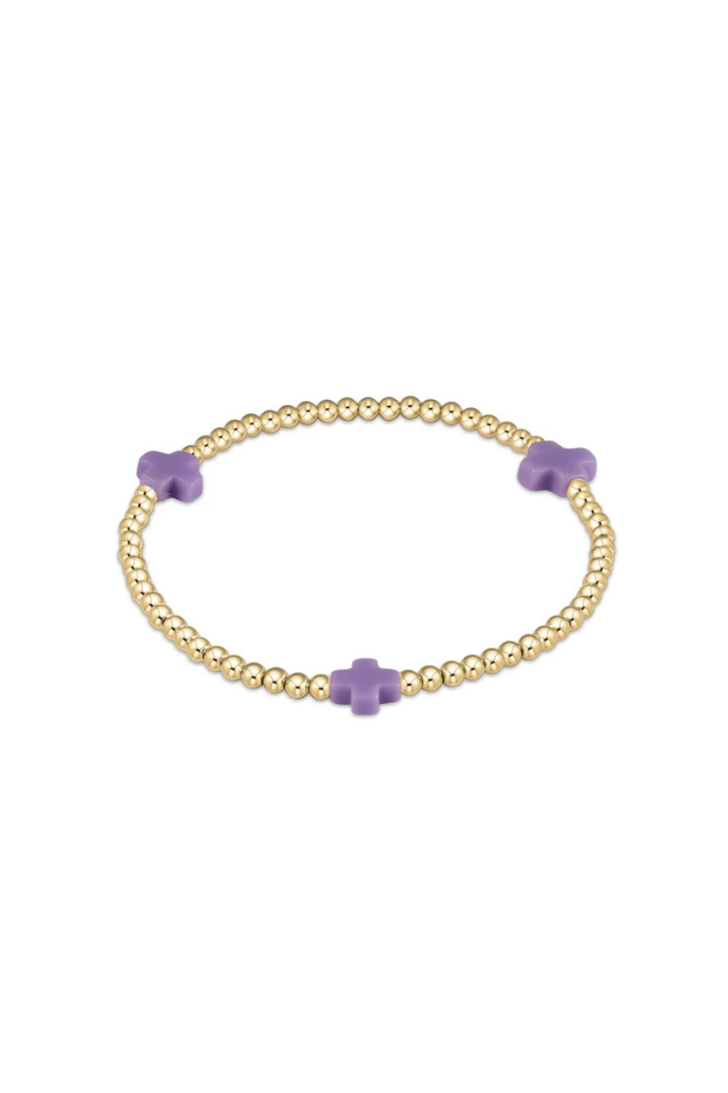 egirl signature cross gold pattern 3mm bead bracelet- purple