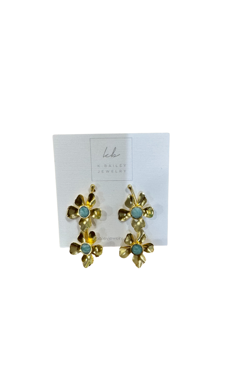 Double Amazonite and Gold Flowers