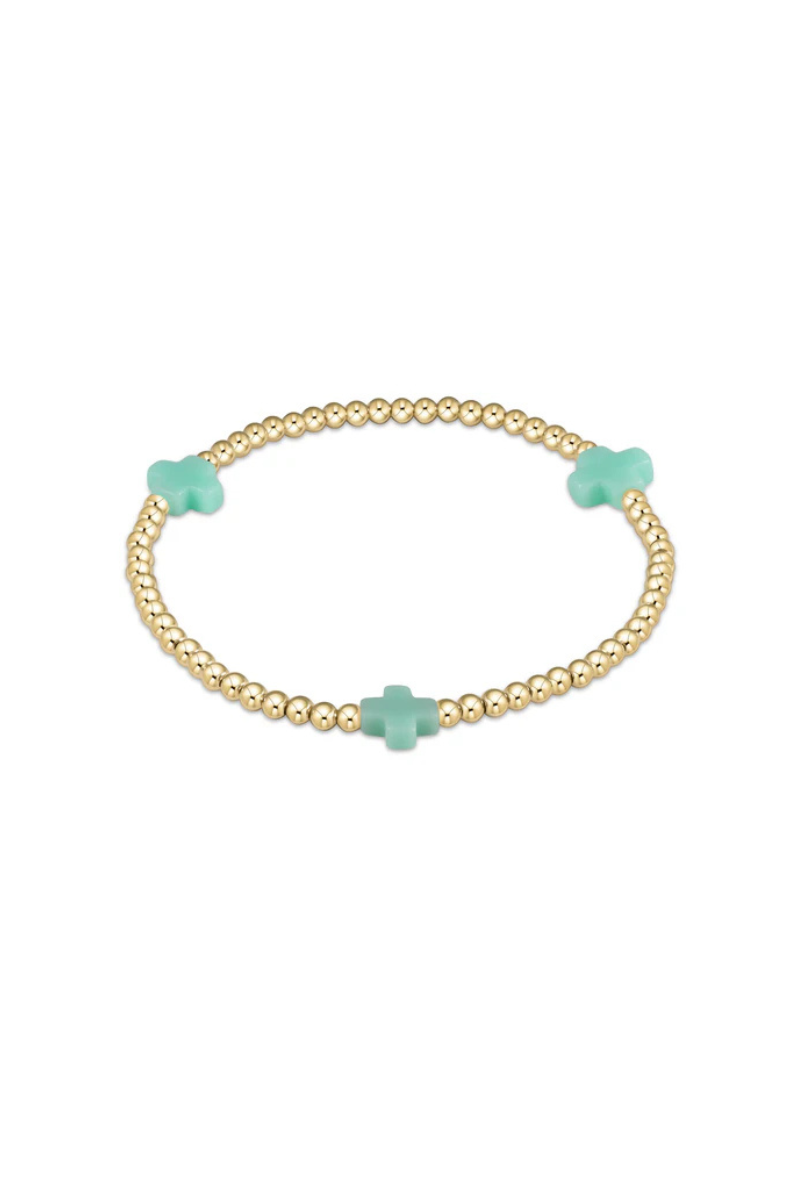egirl signature cross gold pattern 3mm bead bracelet- mint