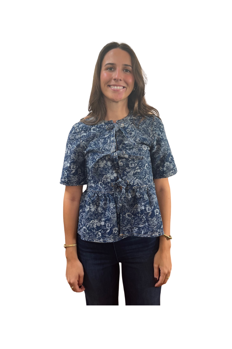 Tapestry Denim Peplum Blouse