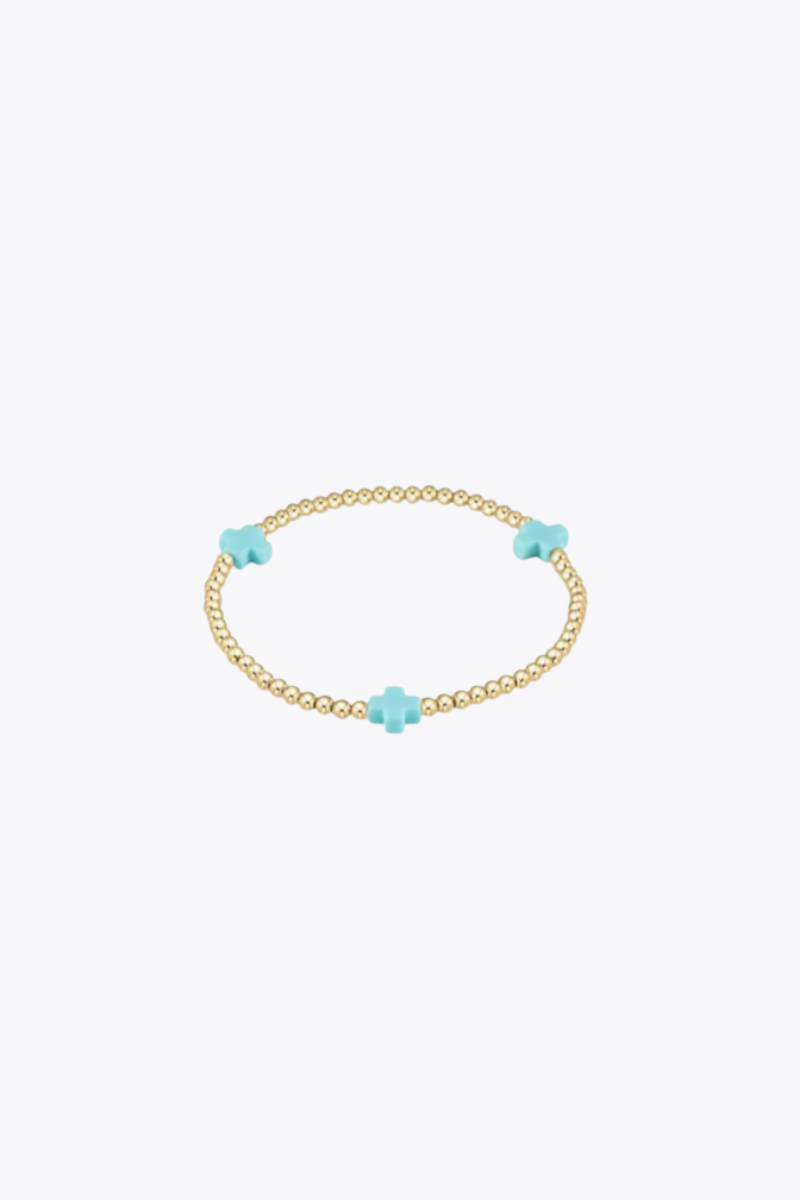 EXTENDS Signature Cross Gold Pattern 3mm Bead Bracelet - Turquoise