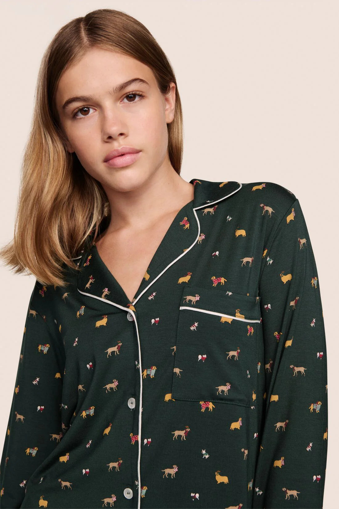 Gisele Printed Holiday Dogs Tencel Modal Long PJ Set