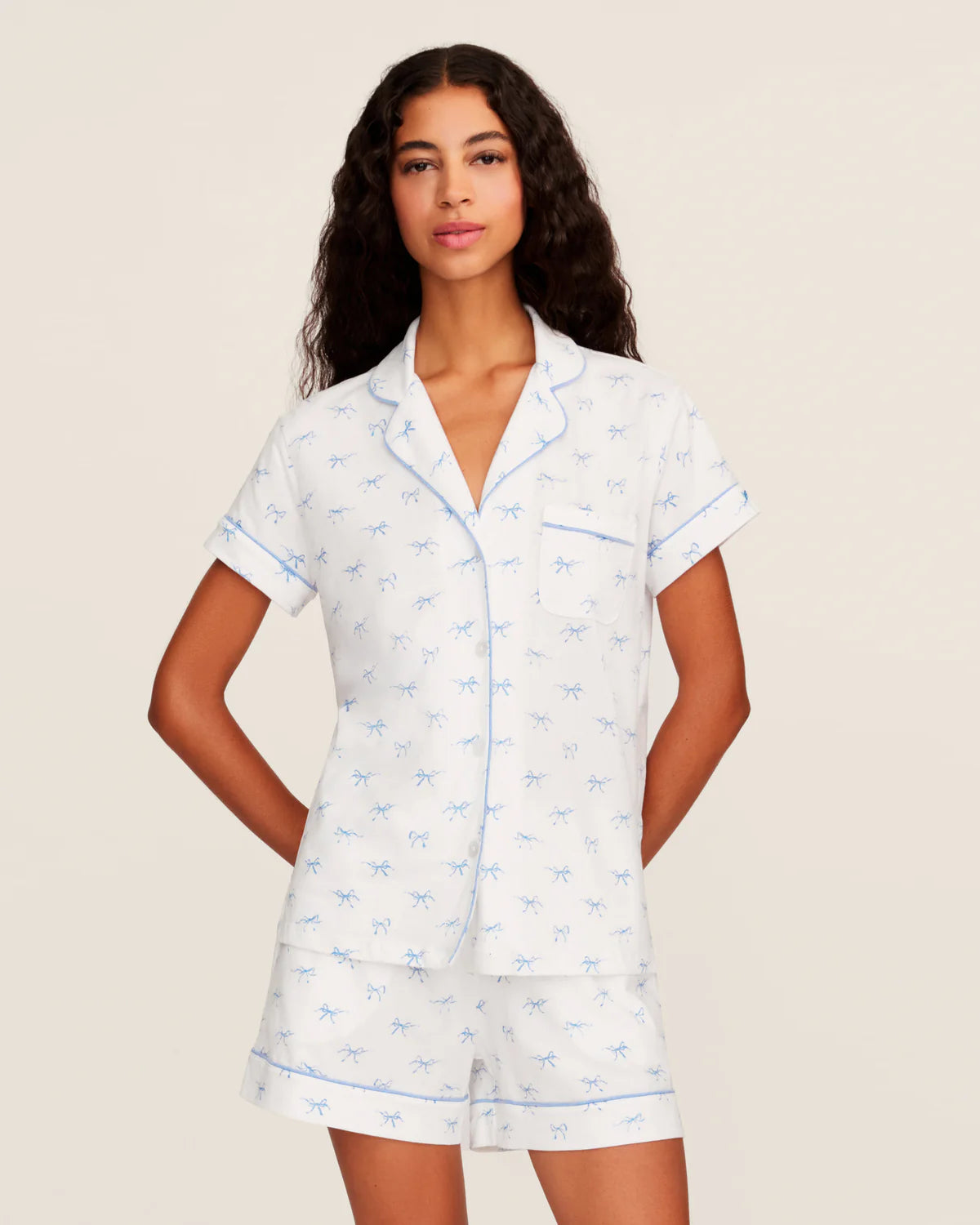 Pima Short Sleeve Pajama Short Set Something Blue Bows