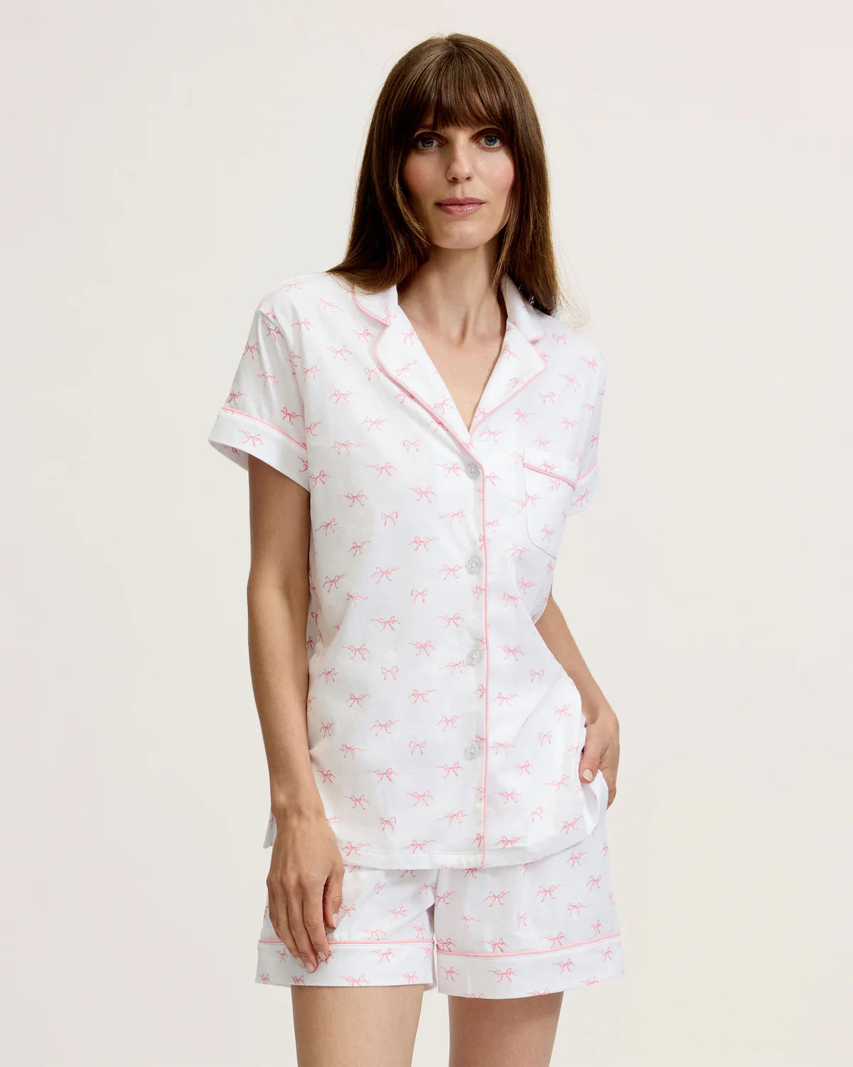 Pima Short Sleeve Pajama Short Set Blushing Bows