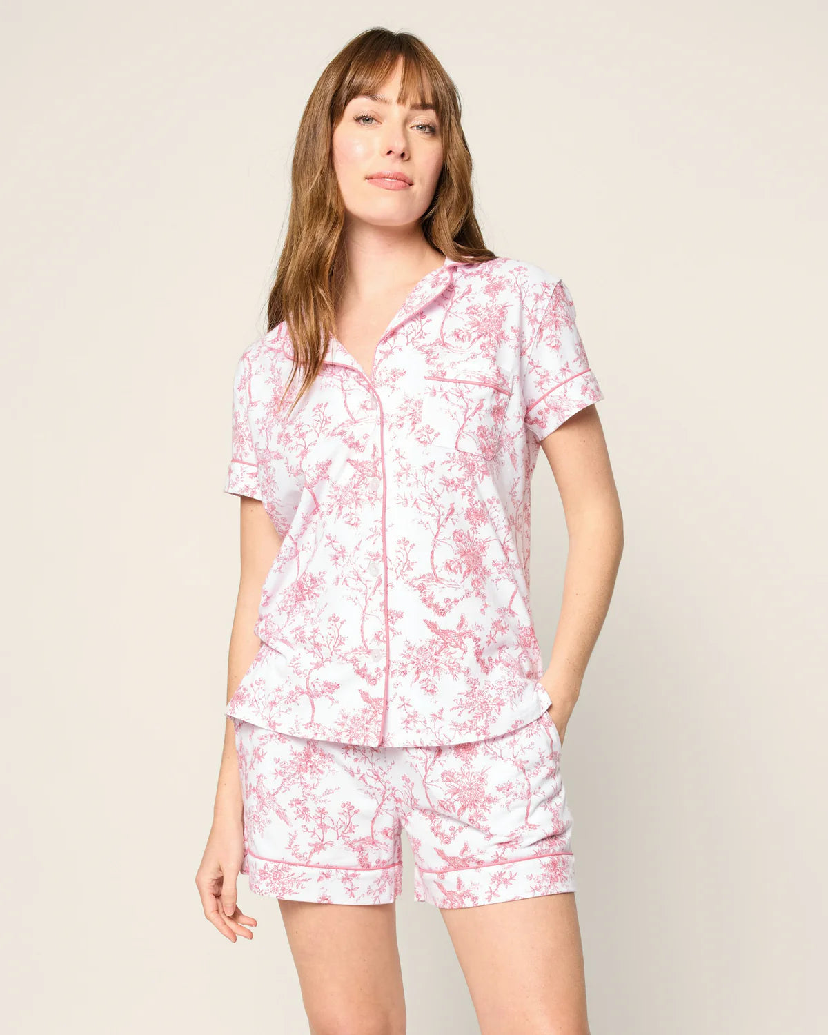 Pima Short Sleeve Pajama Short Set Pink Timeless Toile